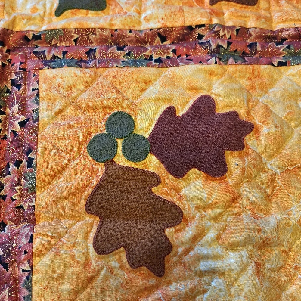 Autumn Patchwork Quilt with Wool Applique Leaves, Brand New w/Tags🍁🍂
